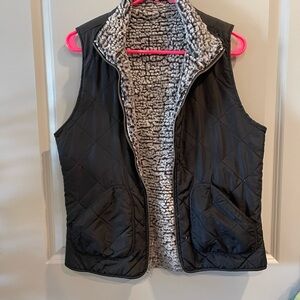 Reversible Women's Black Quilted Vest with Sherpa Lining